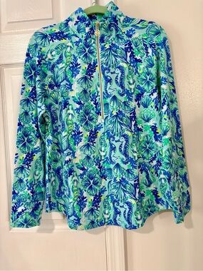 New With Original Tags Lilly Pulitzer Blue, Green & Pink Sea Life Zip Pullover
